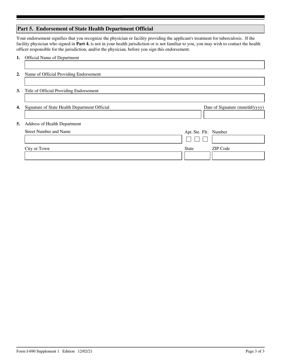 USCIS Form I-690 Supplement 1 Applicants With a Class a Tuberculosis Condition (As Defined by Health and Human Services Regulations), Page 3