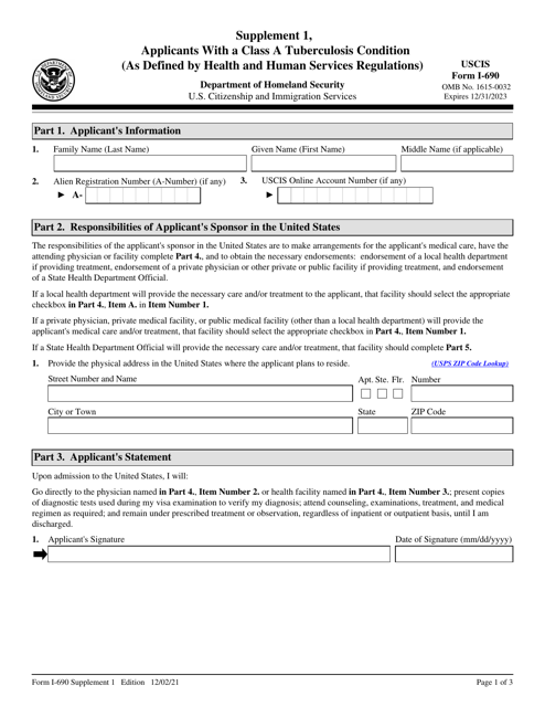 USCIS Form I-690 Supplement 1 Applicants With a Class a Tuberculosis Condition (As Defined by Health and Human Services Regulations)