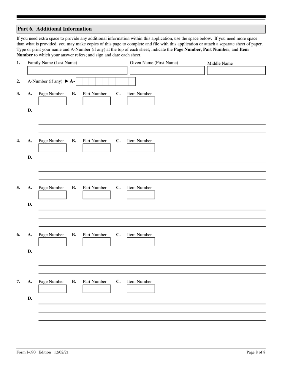 USCIS Form I-690 Application for Waiver of Grounds of Inadmissibility Under Sections 245a or 210 of the Immigration and Nationality Act, Page 8