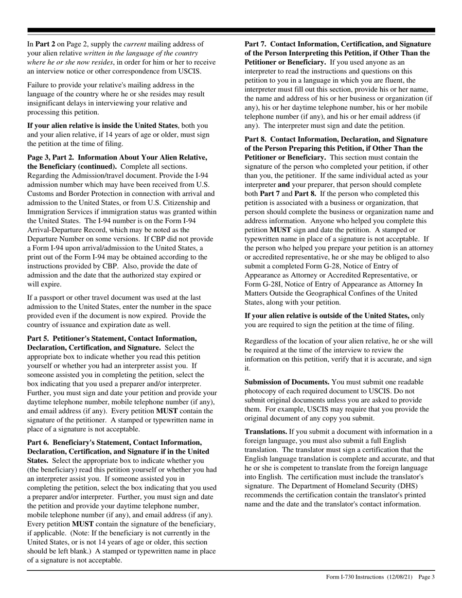 Instructions for USCIS Form I-730 Refugee / Asylee Relative Petition, Page 3