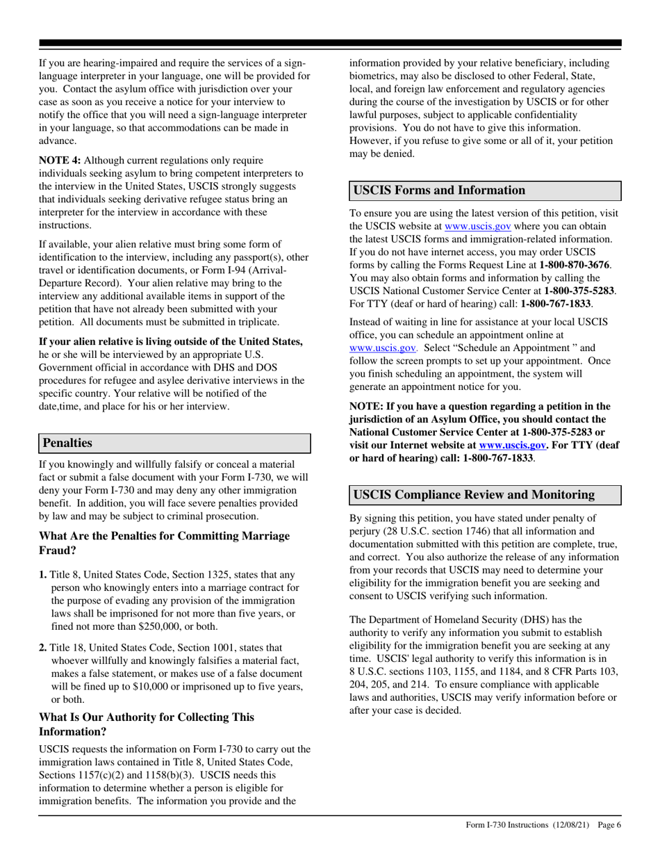 Instructions for USCIS Form I-730 Refugee / Asylee Relative Petition, Page 6