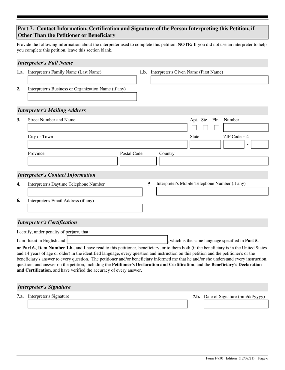 USCIS Form I730 Download Fillable PDF or Fill Online Refugee/Asylee