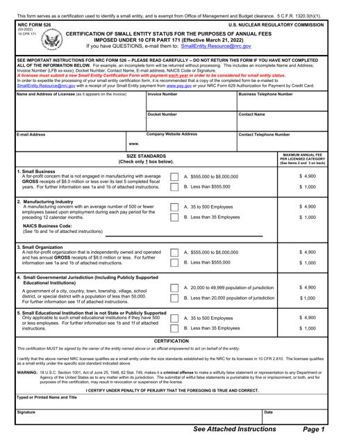 NRC Form 526  Printable Pdf