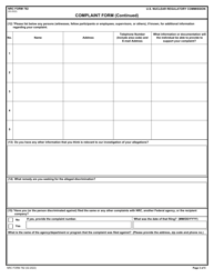 NRC Form 782 Complaint Form - Outreach and Compliance Coordination Program, Page 3