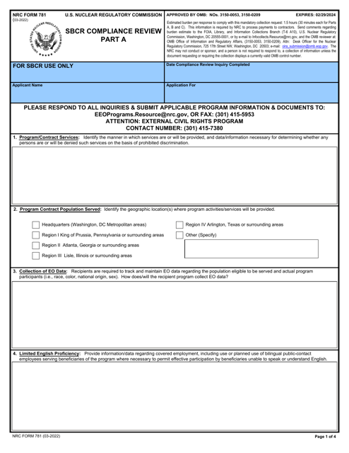 NRC Form 781  Printable Pdf