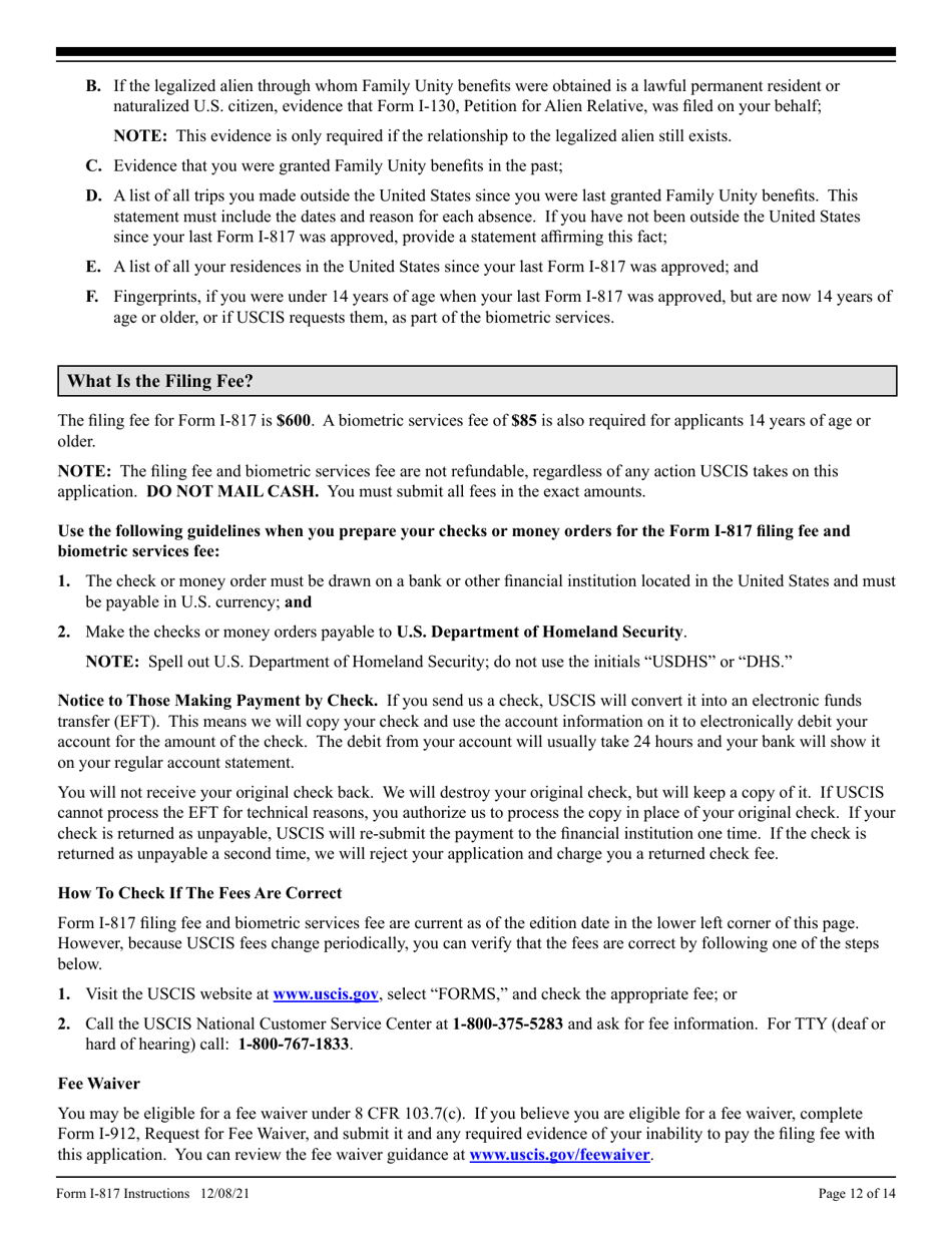 Instructions for USCIS Form I-817 Application for Family Unity Benefits, Page 12