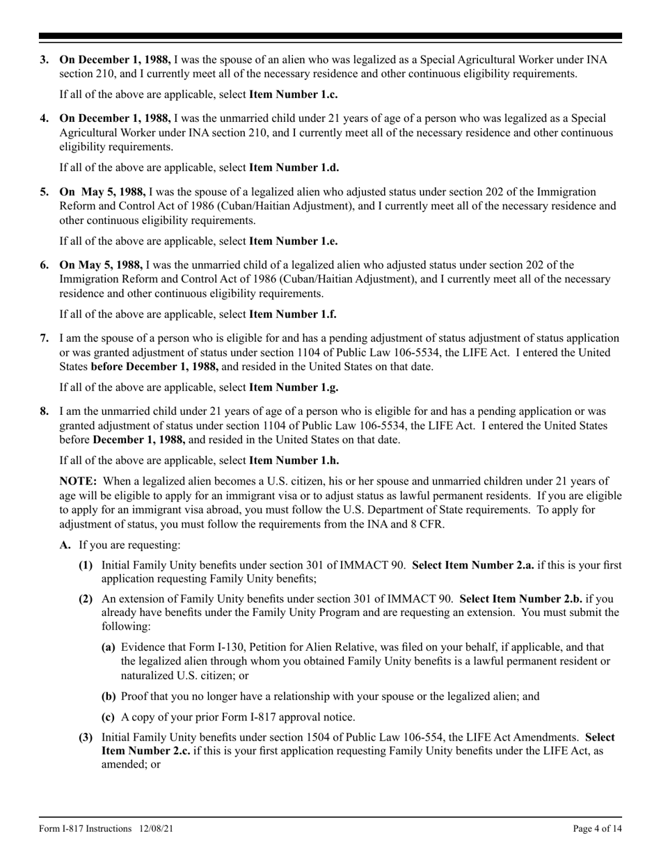 Instructions for USCIS Form I-817 Application for Family Unity Benefits, Page 4