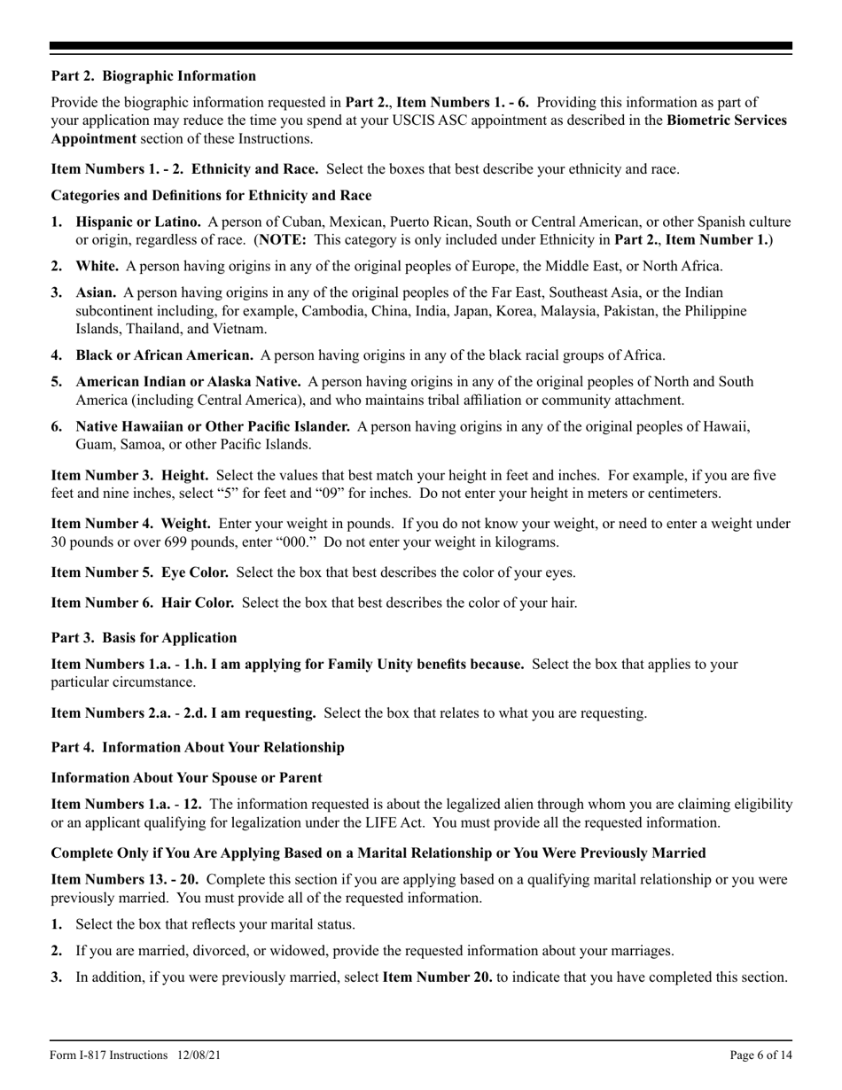 Instructions for USCIS Form I-817 Application for Family Unity Benefits, Page 6