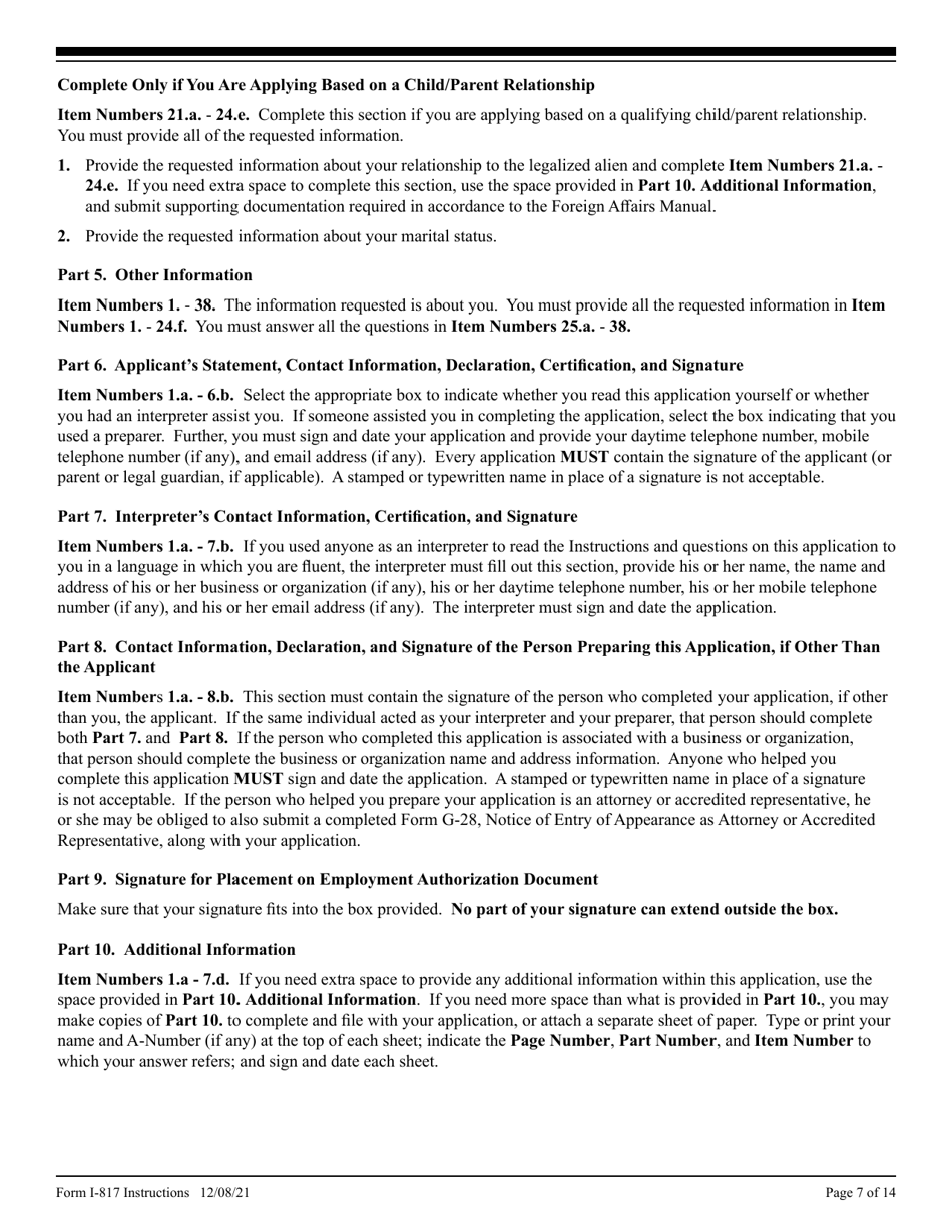 Instructions for USCIS Form I-817 Application for Family Unity Benefits, Page 7