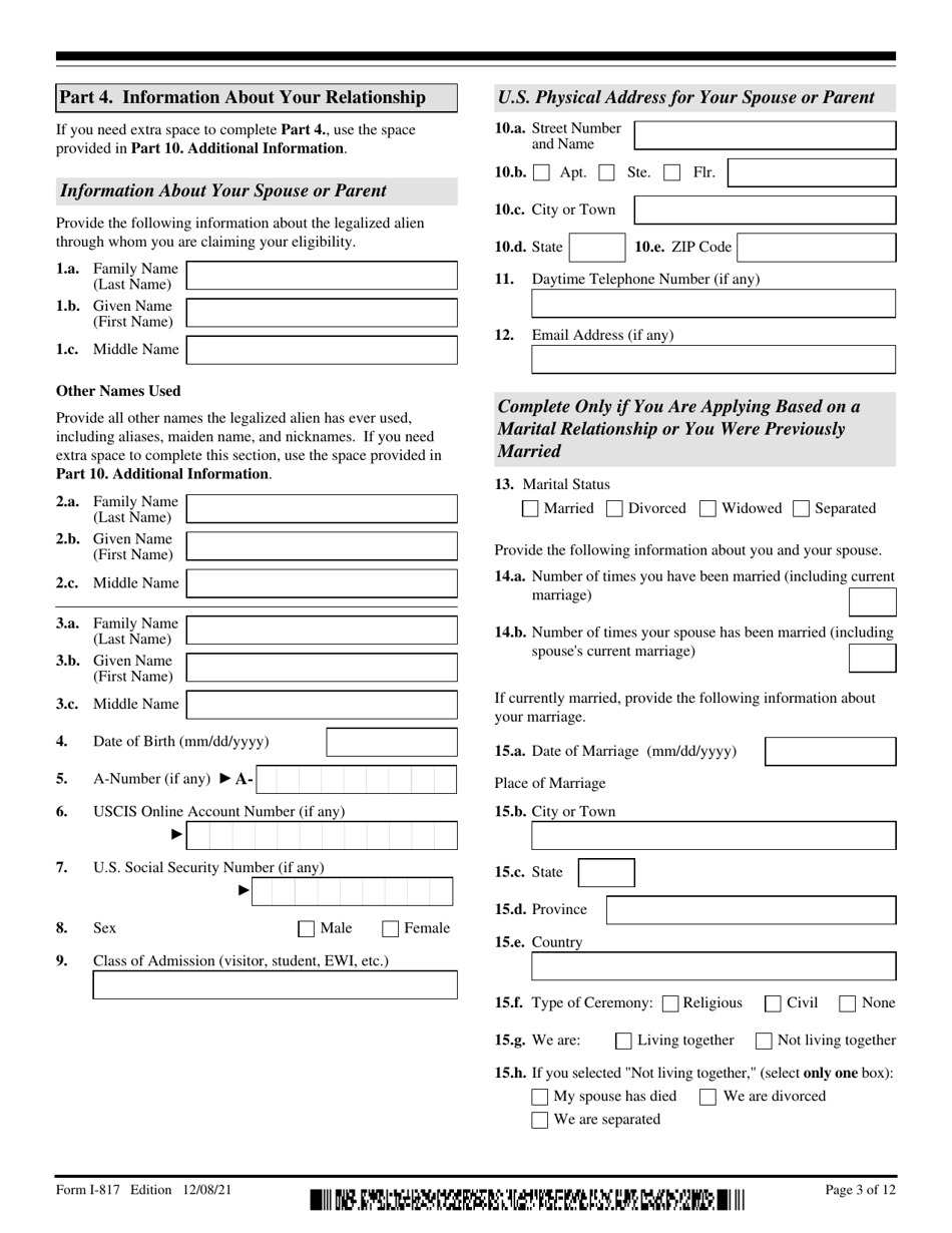 USCIS Form I-817 Application for Family Unity Benefits, Page 3