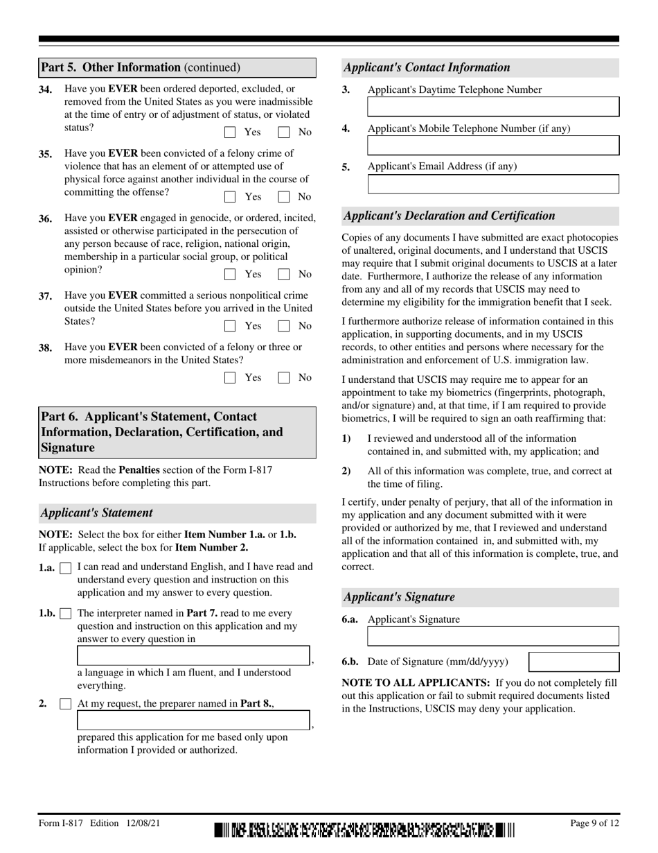 Uscis Form I-817 Download Fillable Pdf Or Fill Online Application For 