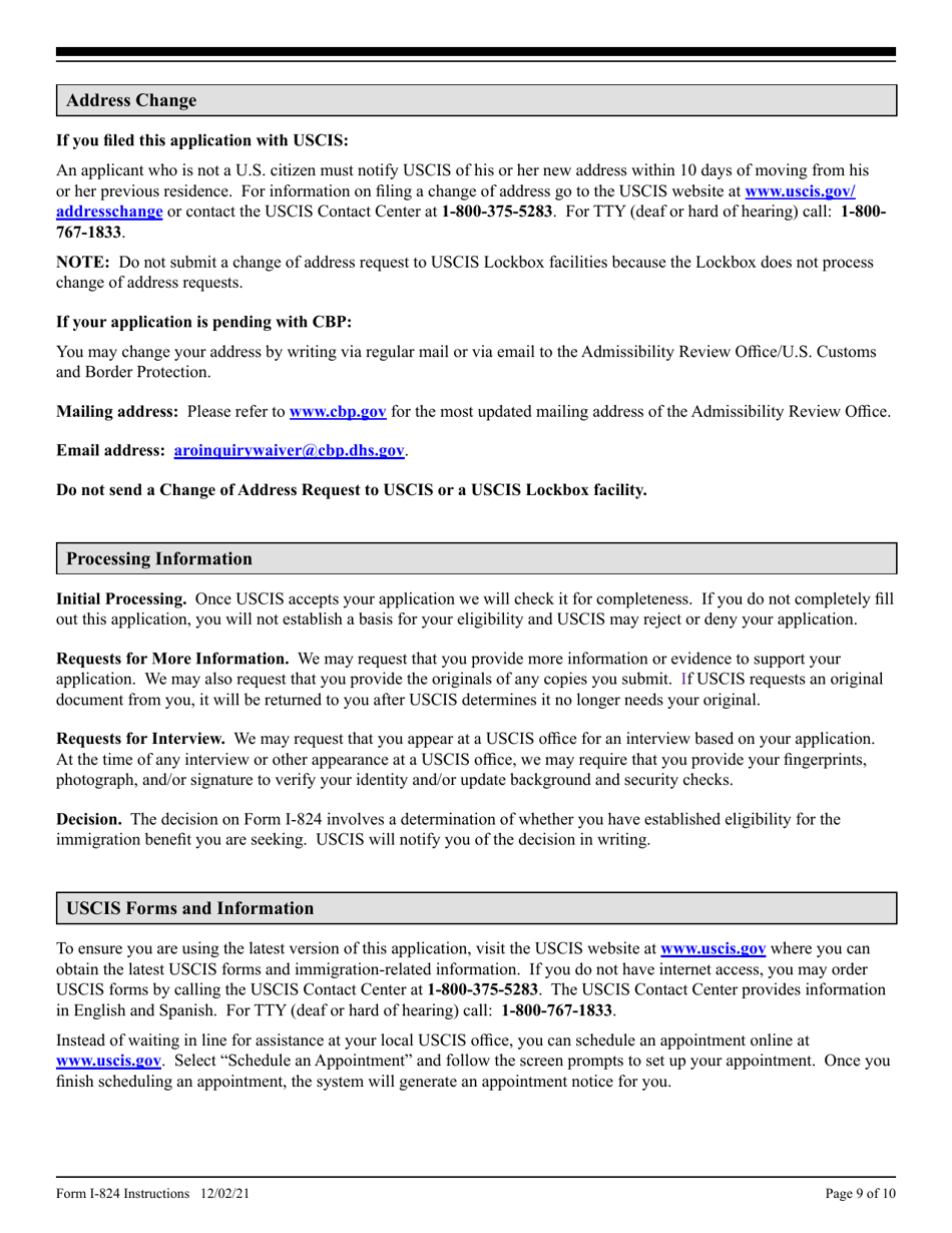 Download Instructions for USCIS Form I824 Application for Action on an