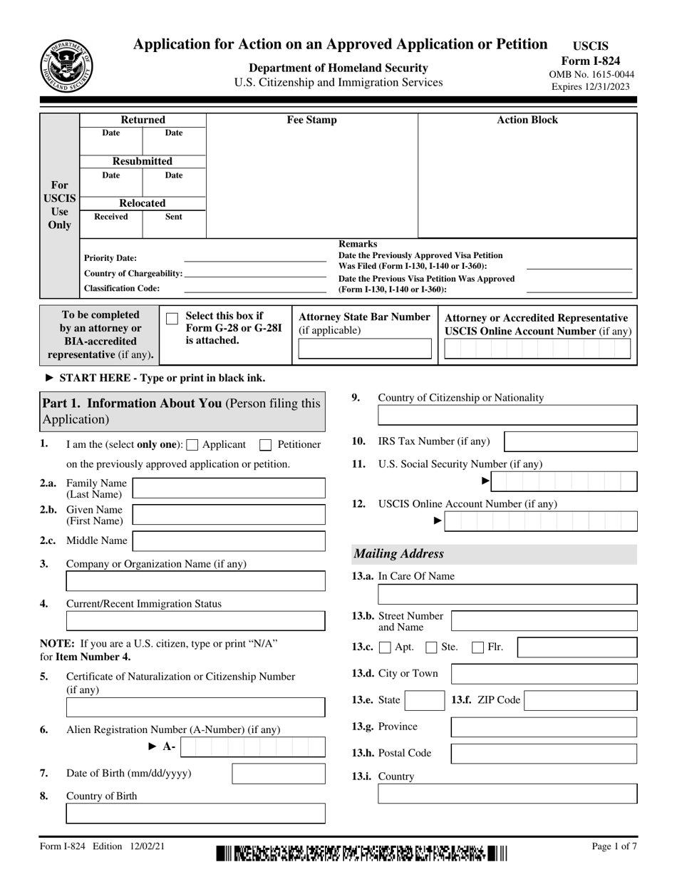 USCIS Form I-824 Download Fillable PDF or Fill Online Application for ...