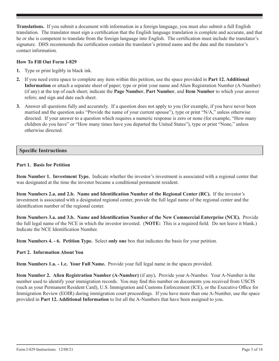 Instructions for USCIS Form I-829 Petition by Investor to Remove Conditions on Permanent Resident Status, Page 3