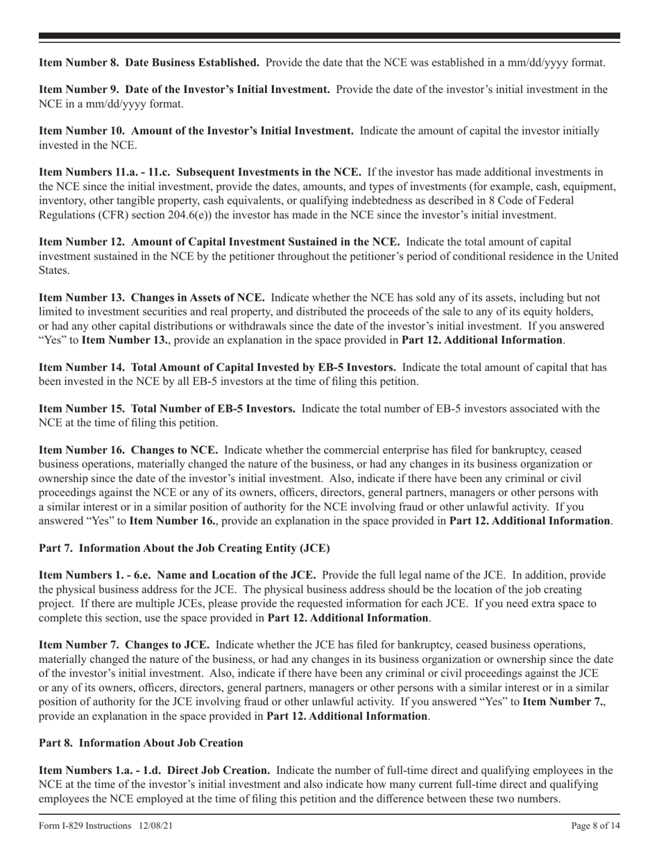 Instructions for USCIS Form I-829 Petition by Investor to Remove Conditions on Permanent Resident Status, Page 8
