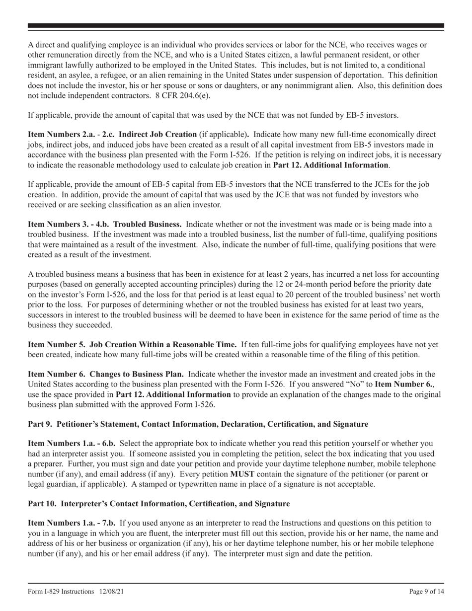 Instructions for USCIS Form I-829 Petition by Investor to Remove Conditions on Permanent Resident Status, Page 9