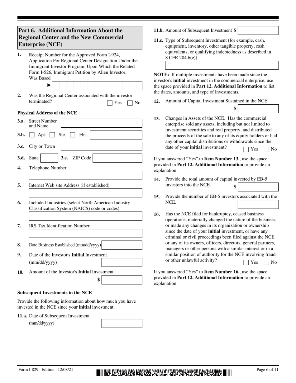 USCIS Form I-829 Petition by Investor to Remove Conditions on Permanent Resident Status, Page 6