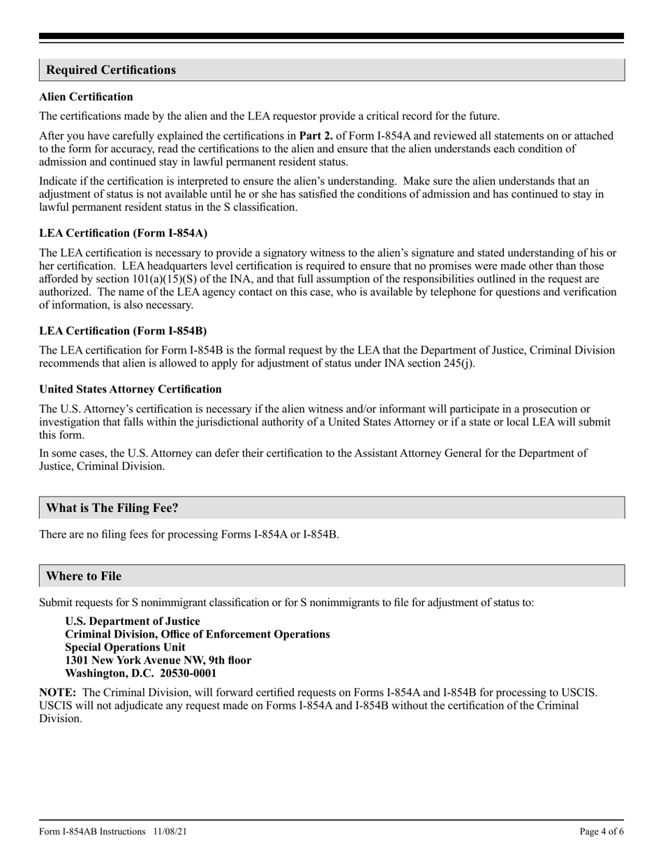 Instructions for USCIS Form I-854A, I-854B, Page 4