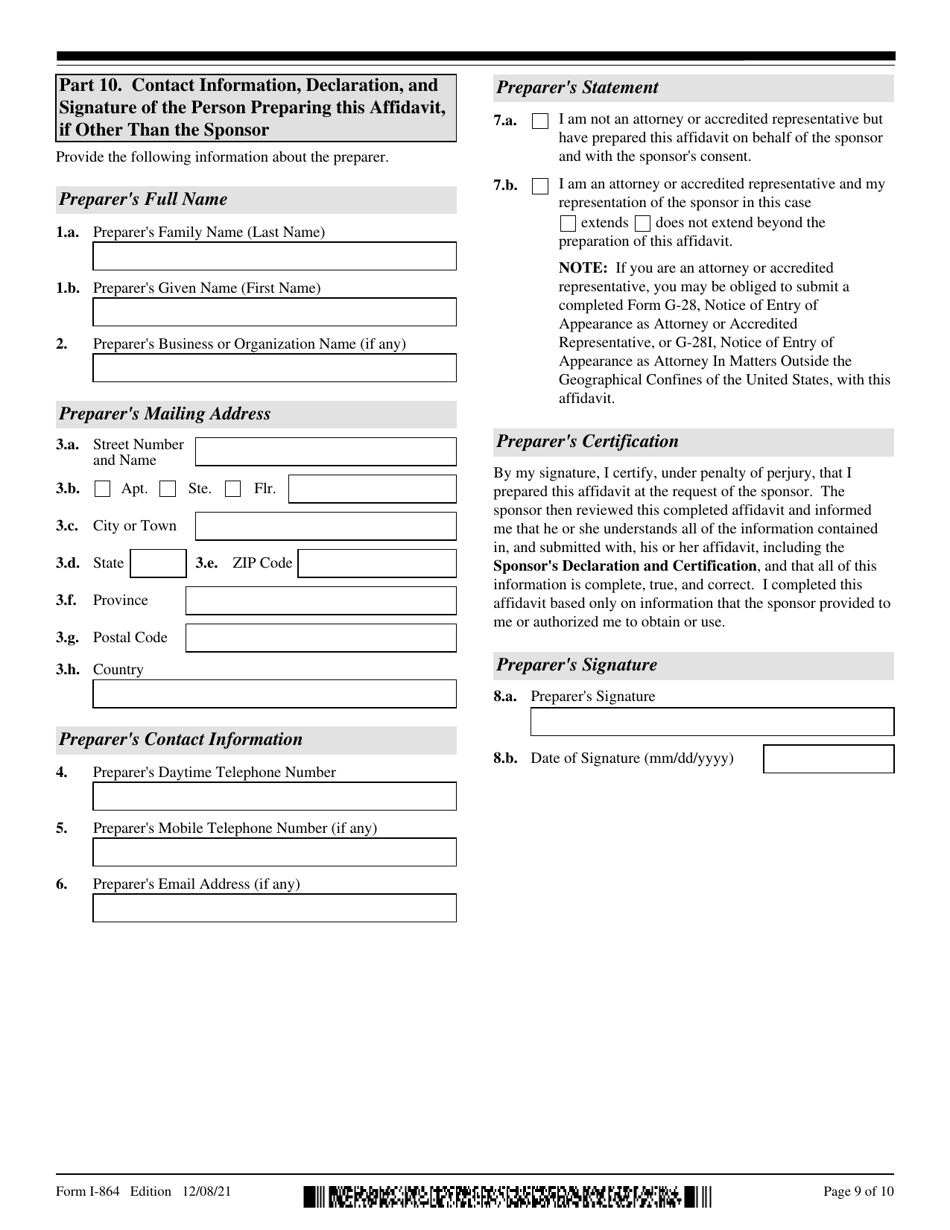 USCIS Form I-864 Download Fillable PDF Or Fill Online Affidavit Of ...