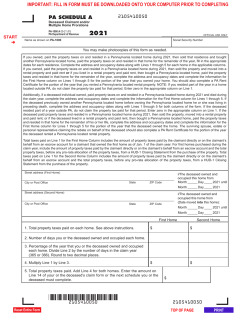 Form PA-1000 Schedule A 2021 Printable Pdf