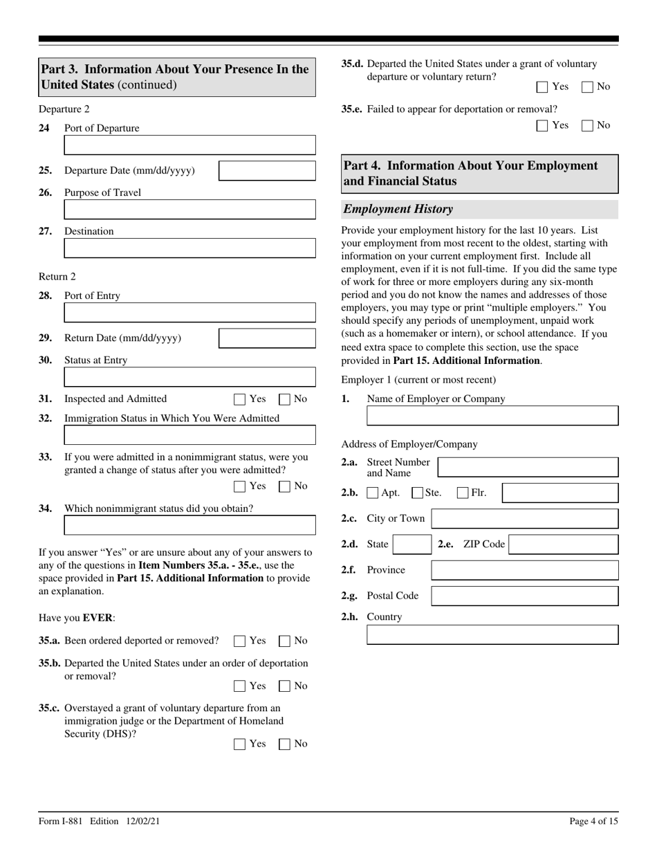 USCIS Form I-881 Application for Suspension of Deportation or Special Rule Cancellation of Removal (Pursuant to Section 203 of Public Law 105-100, Nacara), Page 4