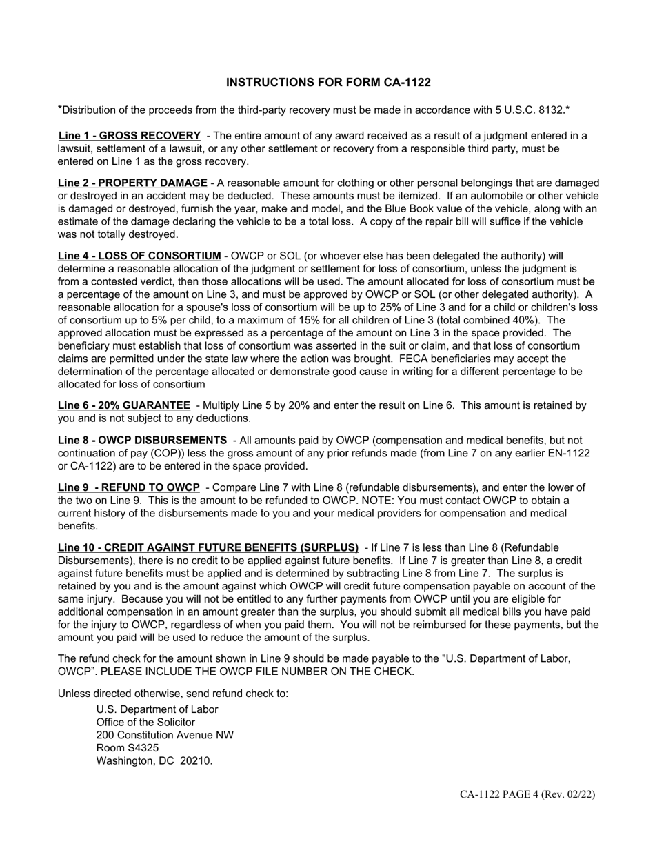 Form CA-1122 Short Form Statement of Recovery, Page 4