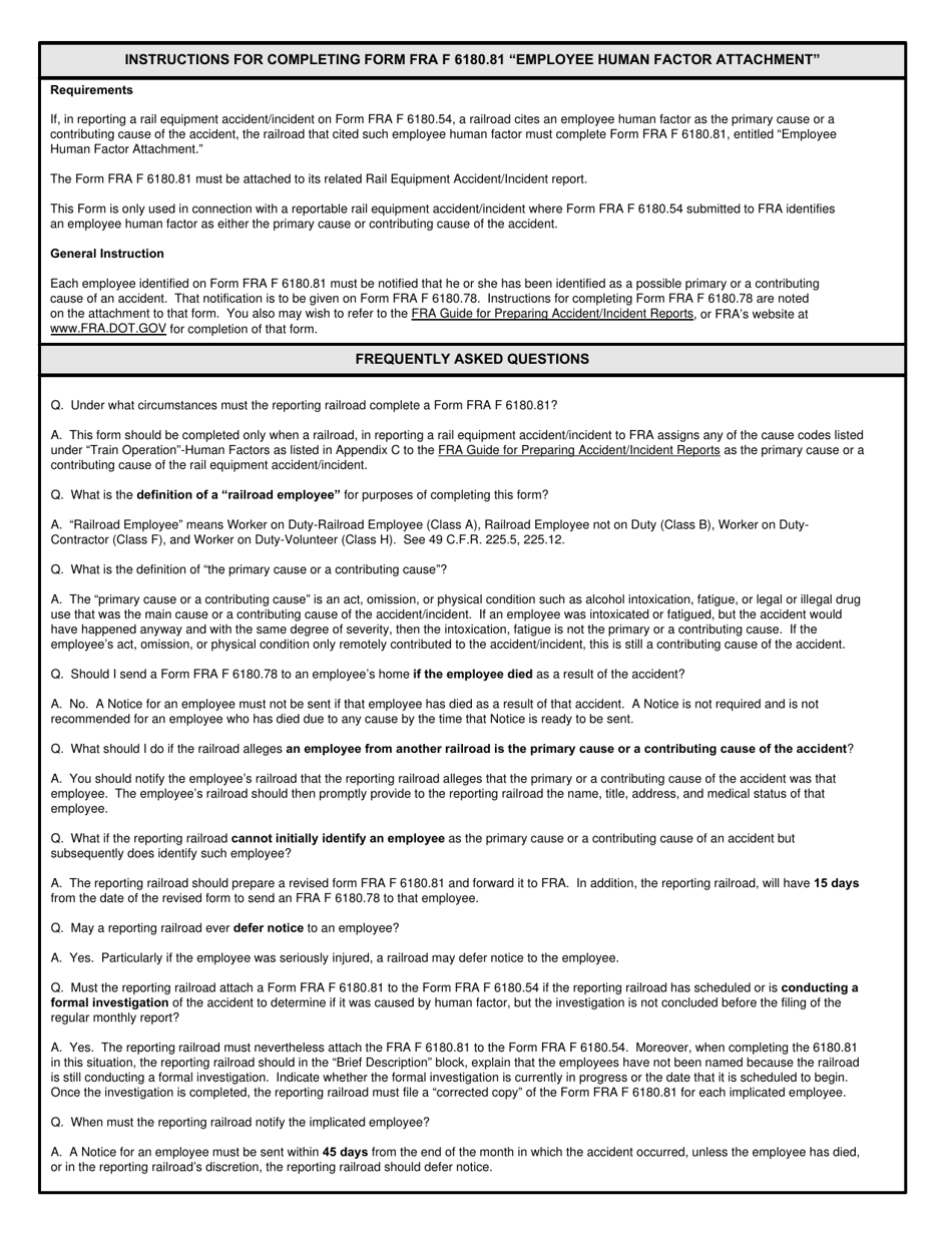 FRA Form 6180.81 Employee Human Factor Attachment, Page 2