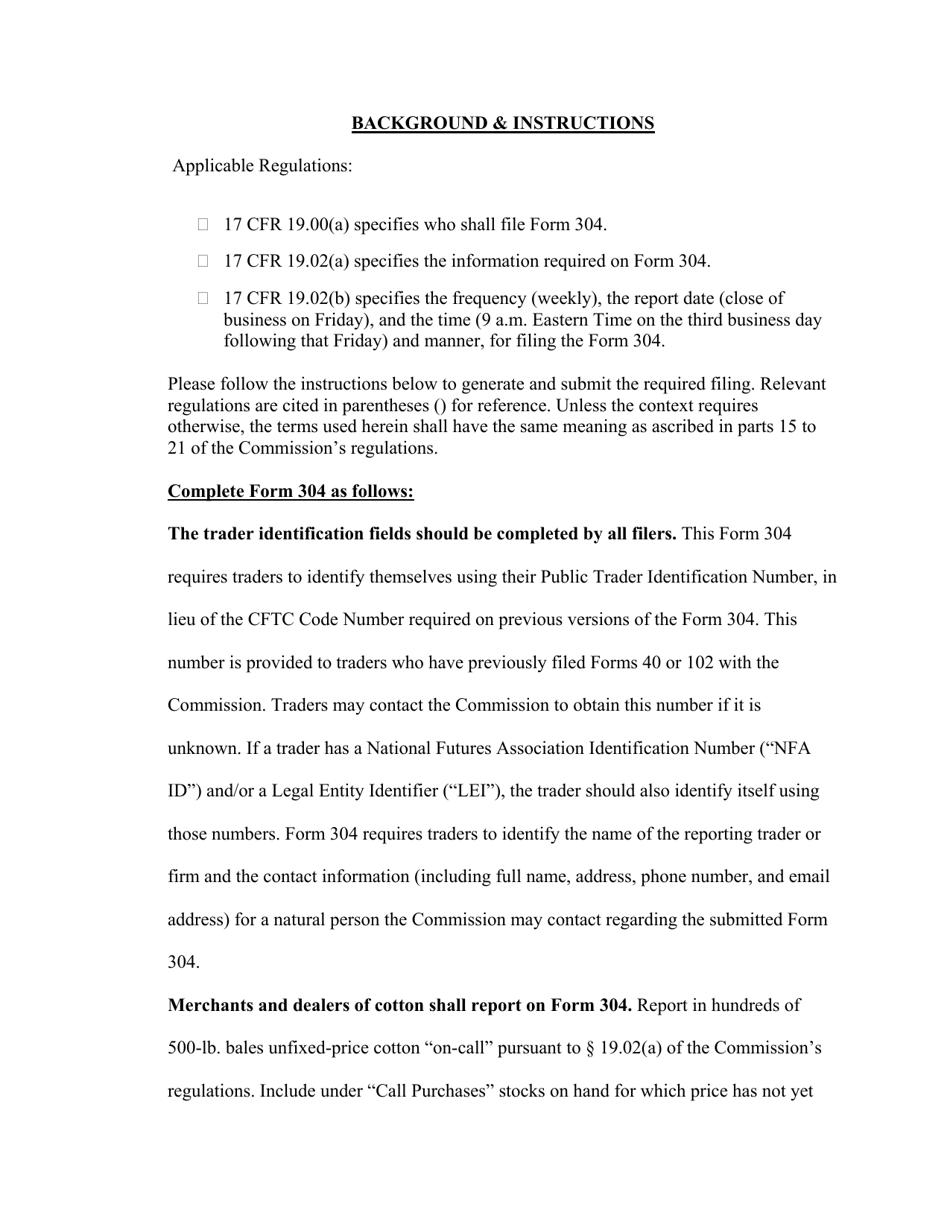 CFTC Form 304 Statement of Cash Positions for Unfixed-Price Cotton on Call, Page 3