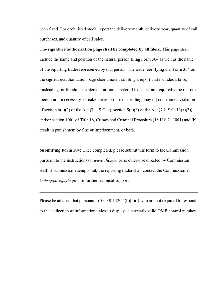 CFTC Form 304 Statement of Cash Positions for Unfixed-Price Cotton on Call, Page 4