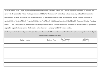 CFTC Form 304 Statement of Cash Positions for Unfixed-Price Cotton &quot;on Call&quot;, Page 6