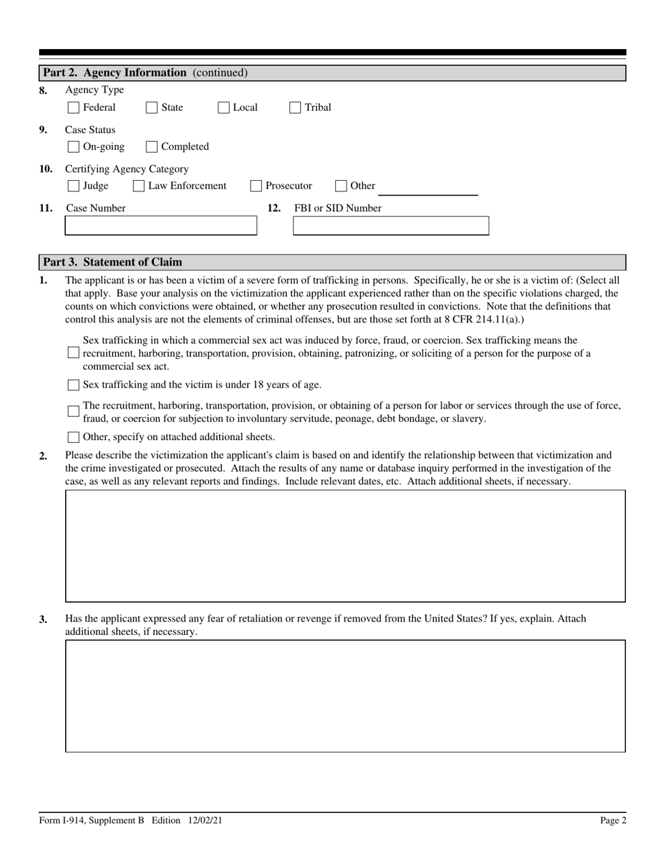 USCIS Form I-914 Supplement B Download Fillable PDF Or Fill Online ...