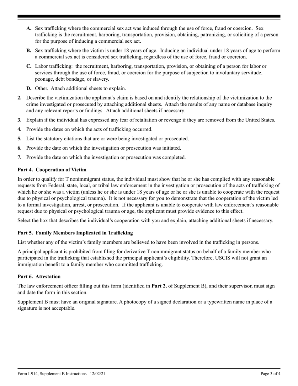 Instructions for USCIS Form I-914B Supplement B Delaration of Law Enforcement Officer for Victim of Trafficking in Persons, Page 3