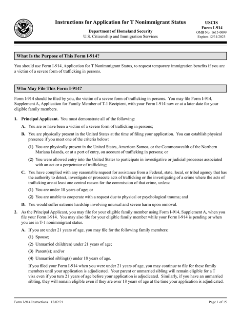 USCIS Form I-914  Printable Pdf