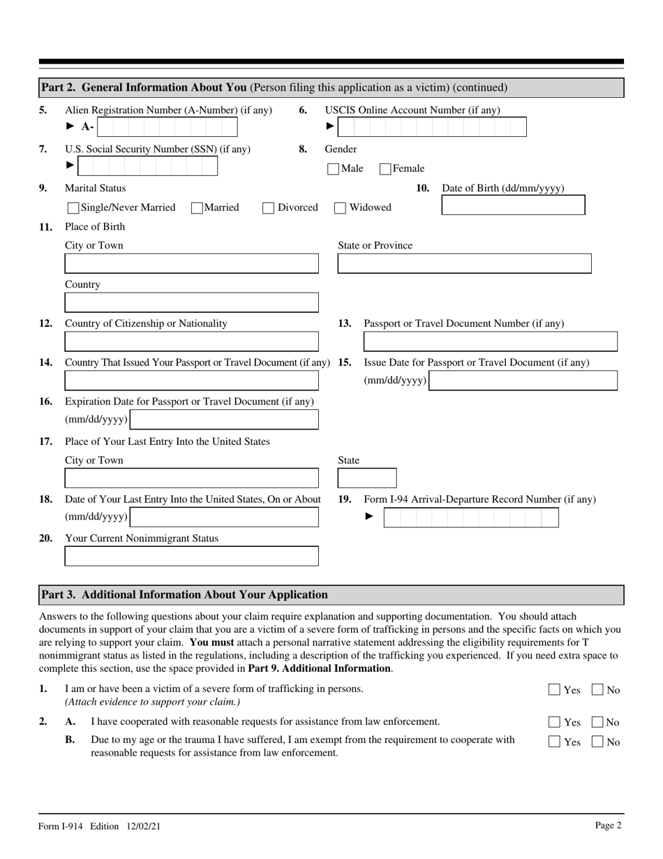 USCIS Form I-914 - Fill Out, Sign Online and Download Fillable PDF ...