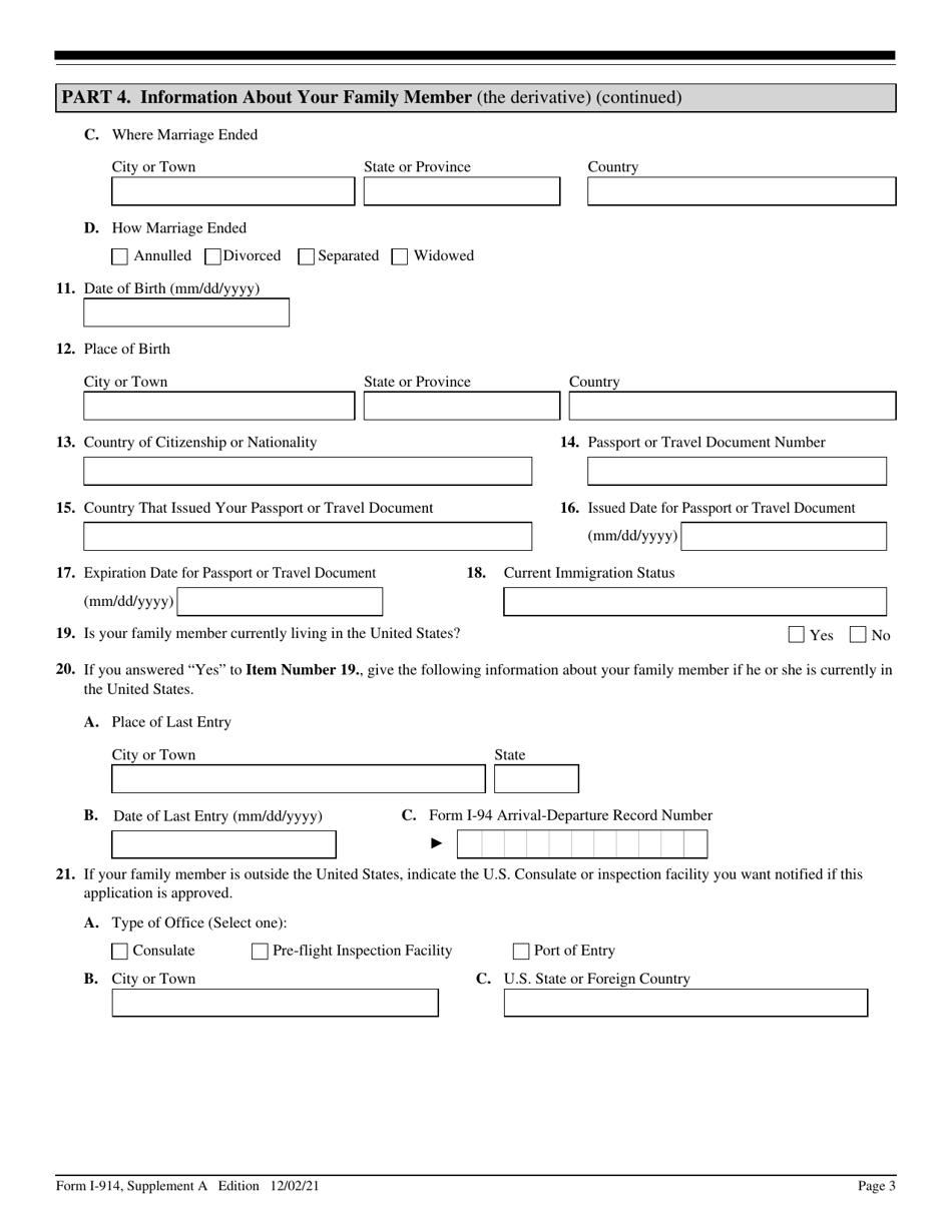 USCIS Form I-914 Supplement A Application for Family Member of T-1 Recipient, Page 3
