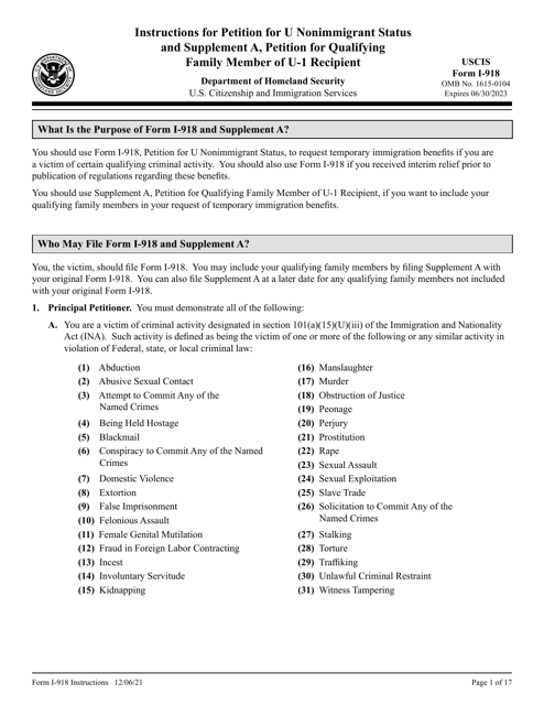 Download Instructions For USCIS Form I 918 Supplement A PDF 