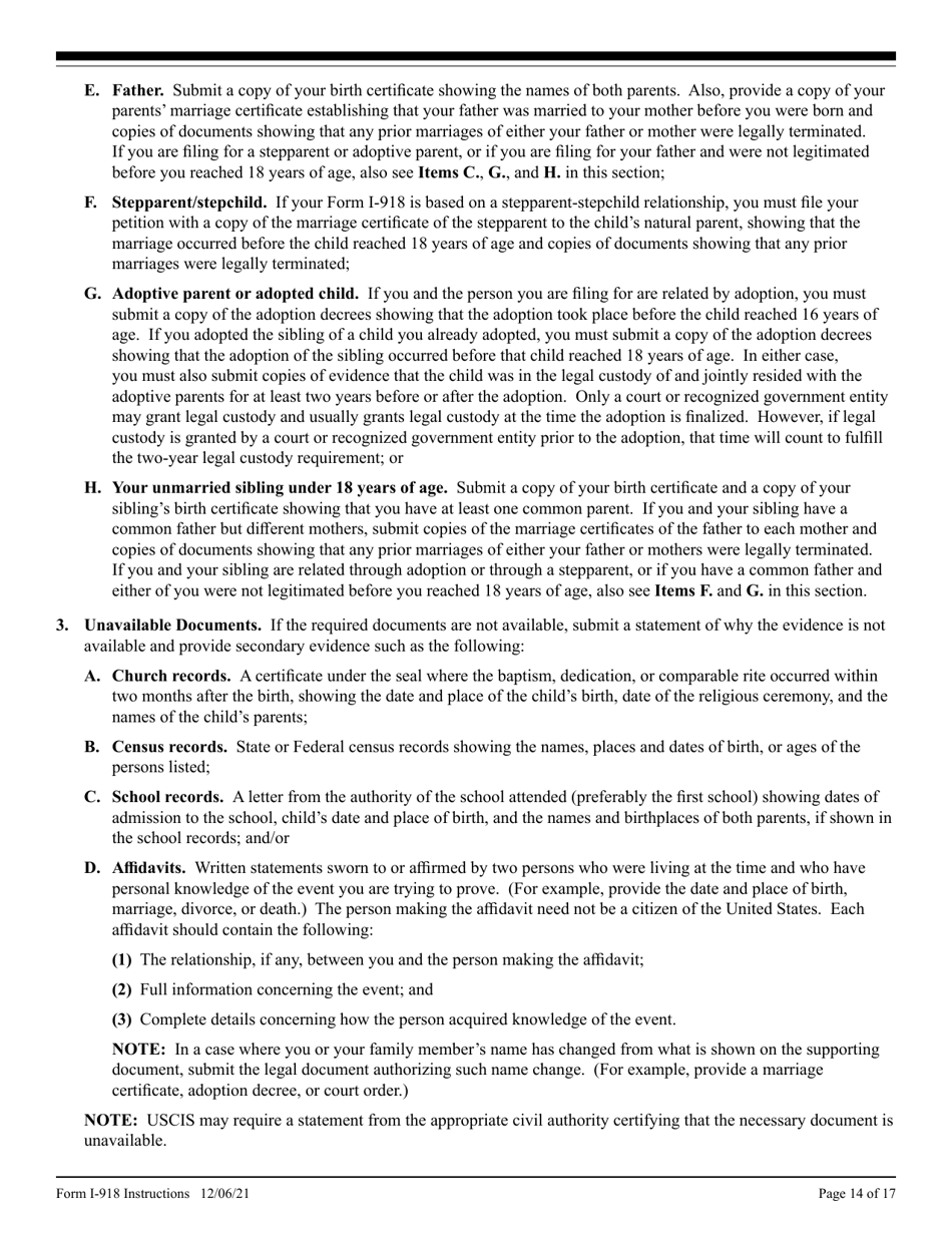 Instructions for USCIS Form I-918 Supplement A, Page 14