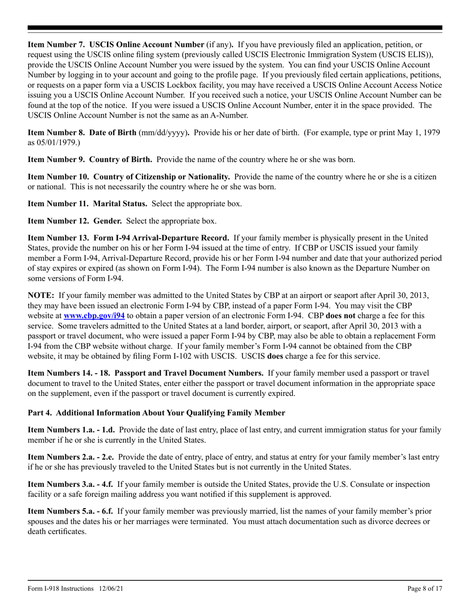 Instructions for USCIS Form I-918 Supplement A, Page 8