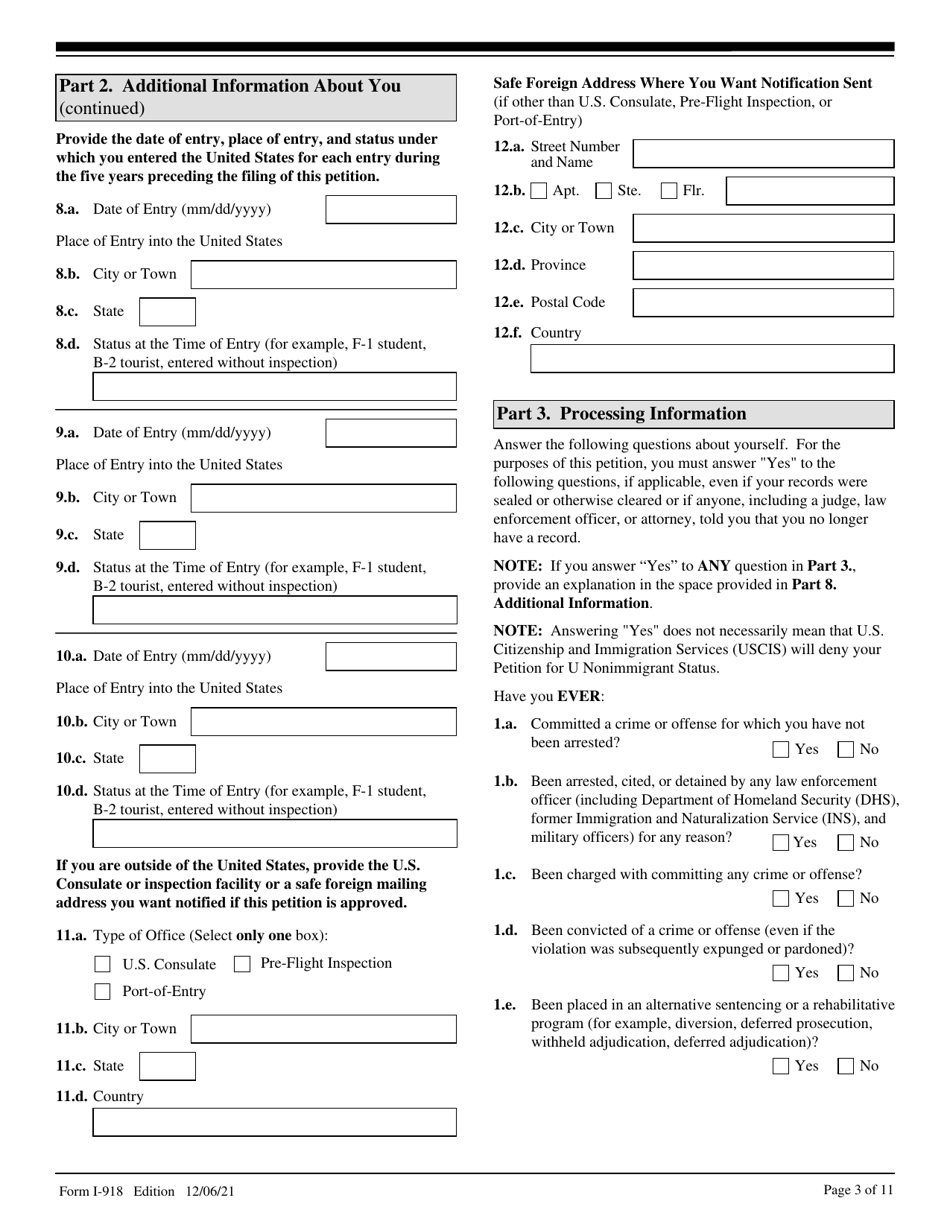 USCIS Form I-918 Download Fillable PDF Or Fill Online Petition For U ...