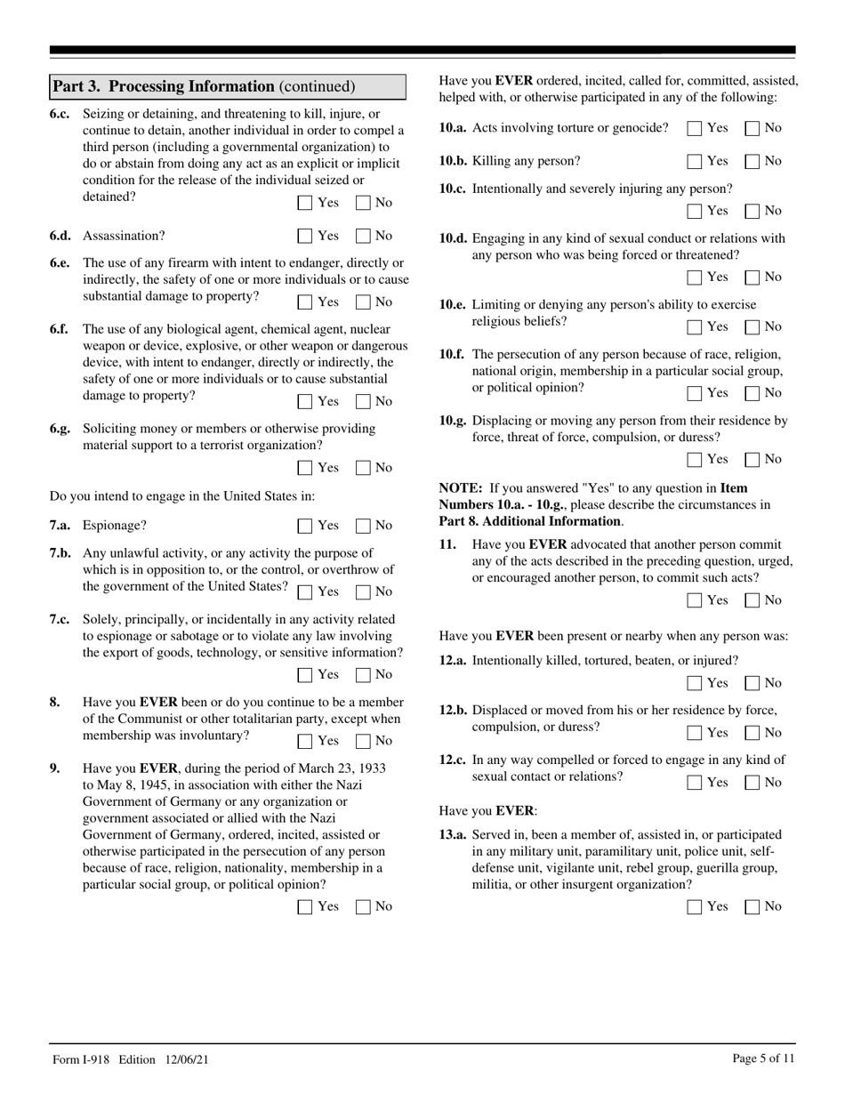 USCIS Form I-918 Petition for U Nonimmigrant Status, Page 5