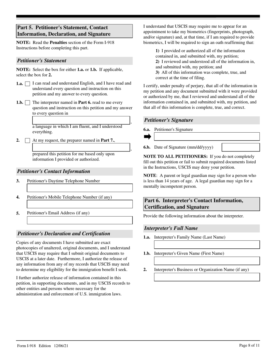 USCIS Form I-918 Download Fillable PDF Or Fill Online Petition For U ...