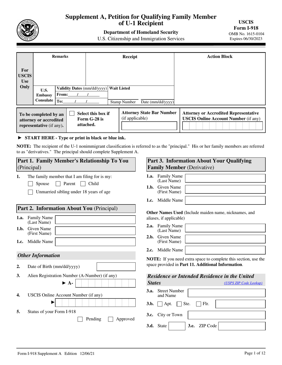 USCIS Form I-918 Supplement A Download Fillable PDF or Fill Online ...