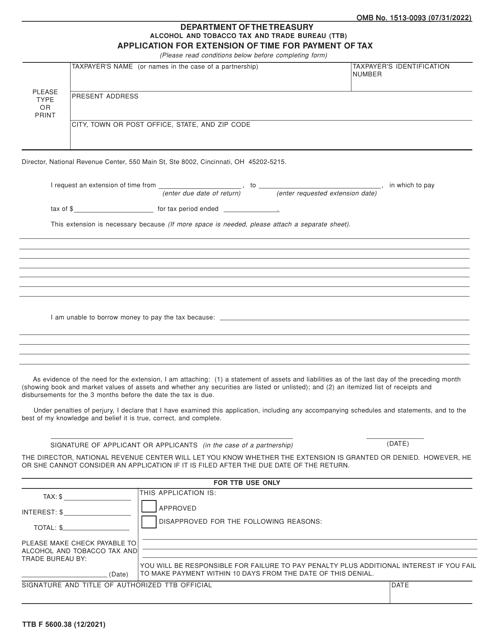 TTB Form 5600.38  Printable Pdf