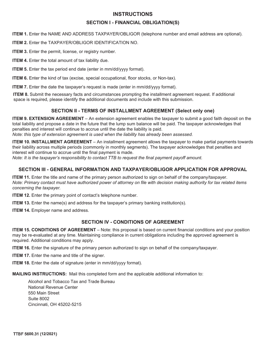 TTB Form 5600.31 Application for Installment Agreement, Page 3