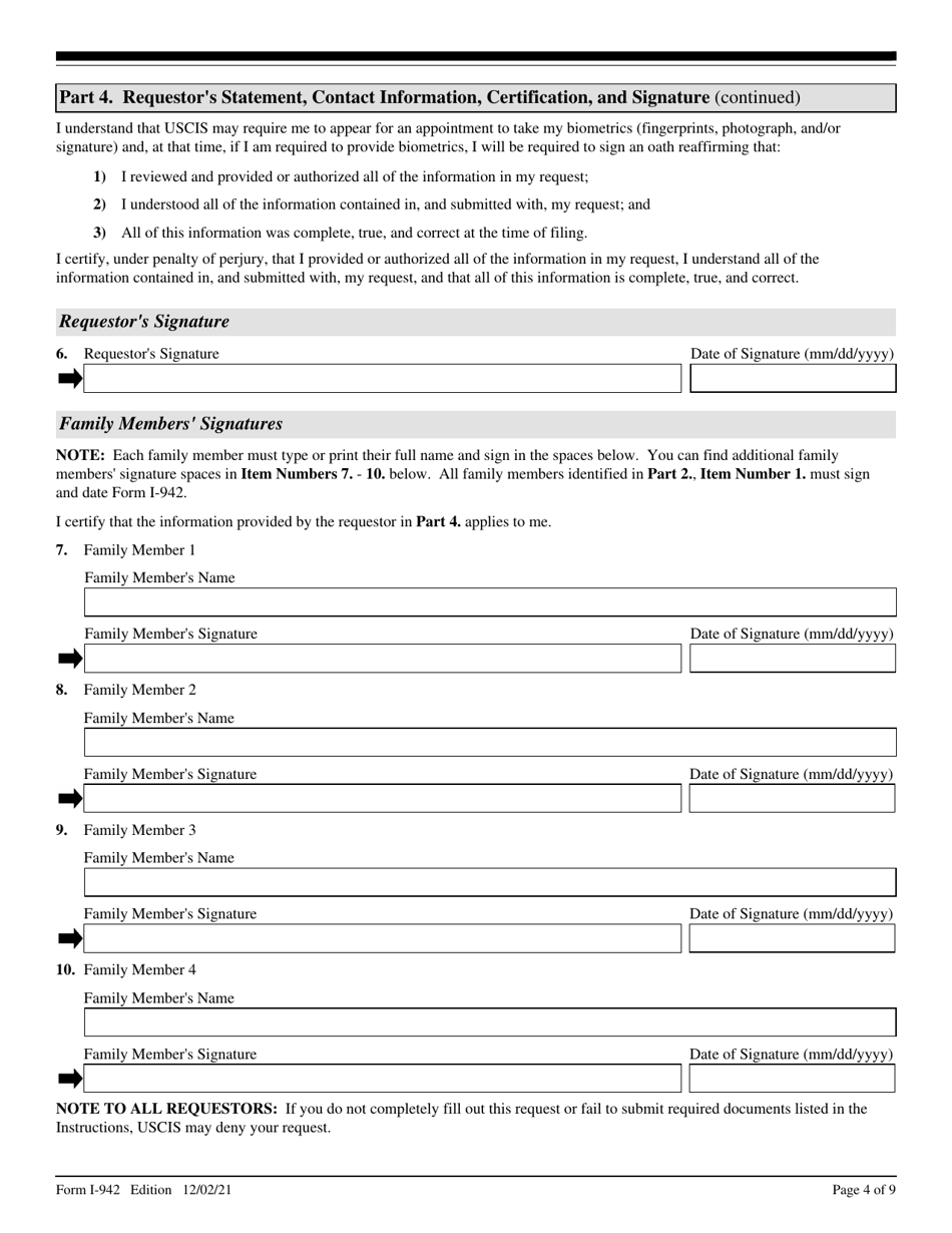 USCIS Form I-942 Request for Reduced Fee, Page 4