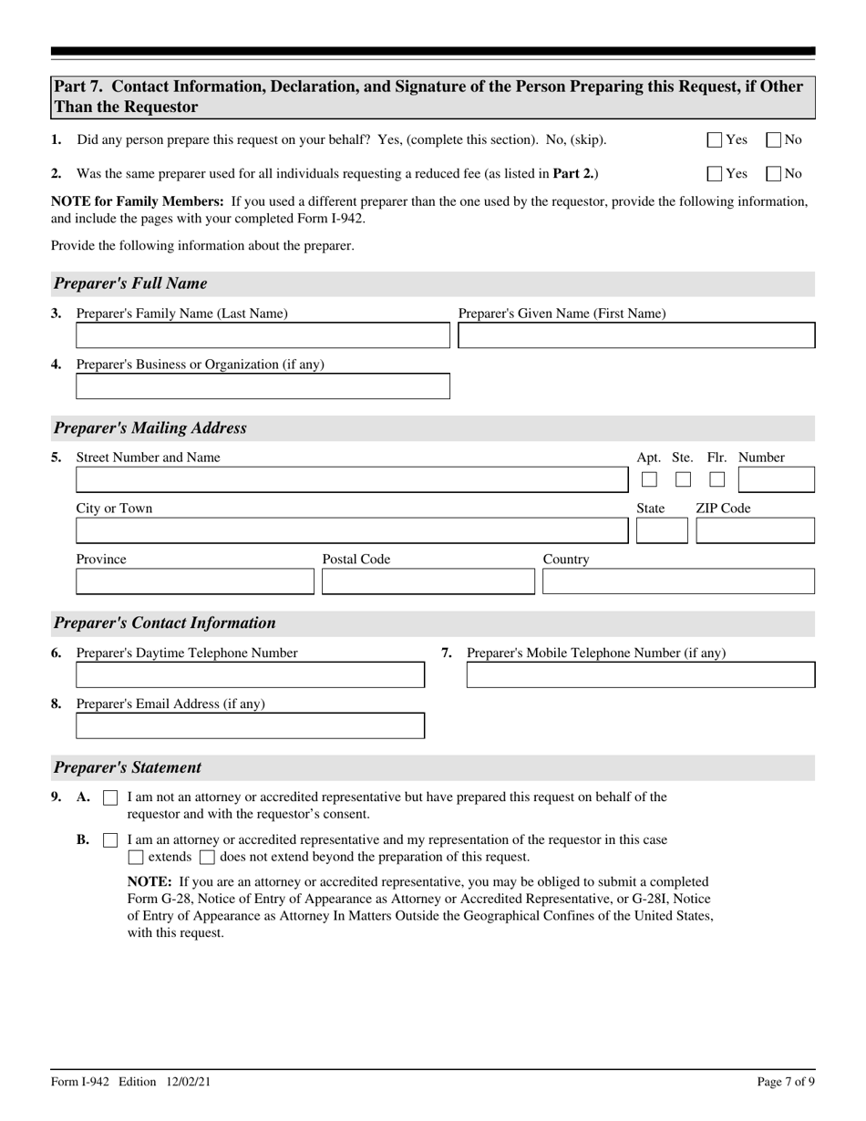 USCIS Form I-942 Request for Reduced Fee, Page 7