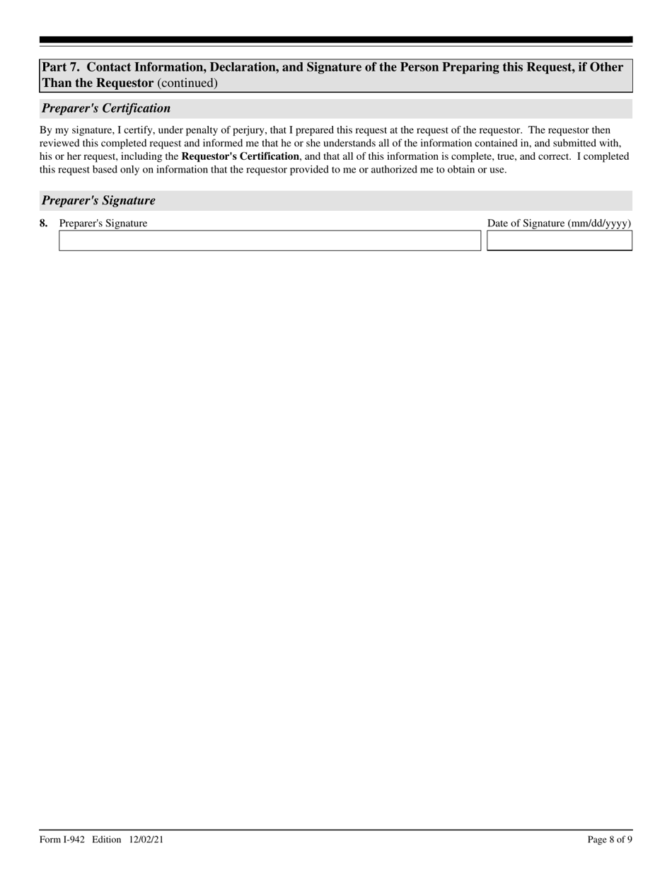 USCIS Form I-942 Request for Reduced Fee, Page 8