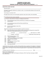 Personnel Security Clearance Form and User Agreement - Alaska
