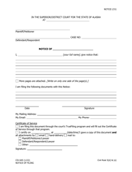 Document preview: Form CIV-645 Notice of Filing - Alaska