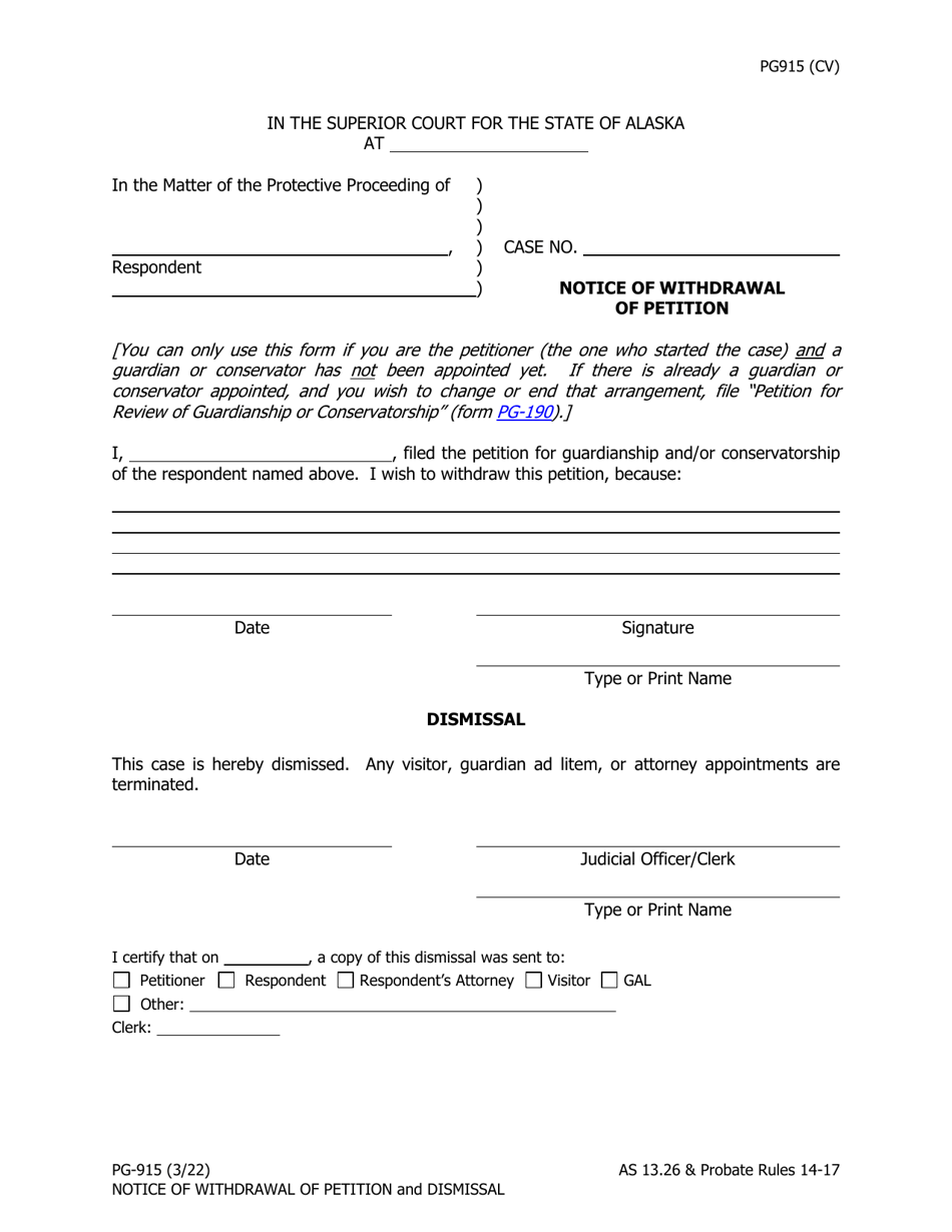 Form PG-915 Notice of Withdrawal of Petition - Alaska, Page 1